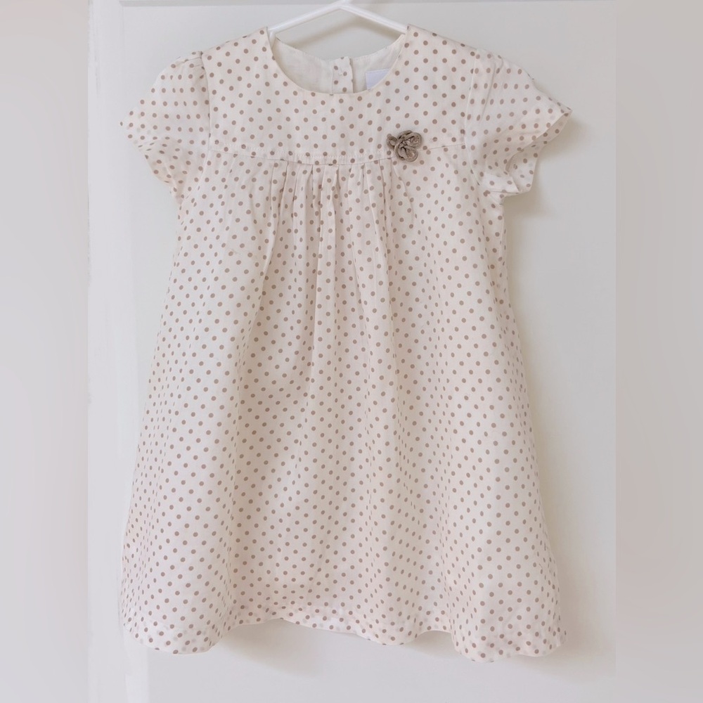 Mon Coeur - Girls Cream Polka Dot Cap Sleeves Empire Waist Dress - Size 24M